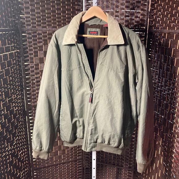 Wolverine Nylon Jacket Sz XL Green Khaki with Brown Fleece Lining. Pre-Owned - Picture 1 of 11